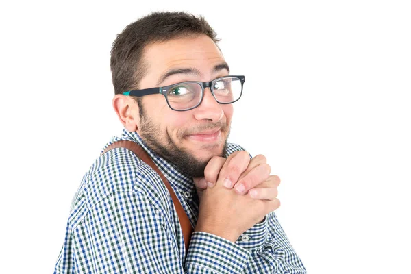 Nerd posing with suspenders — Stock Photo, Image