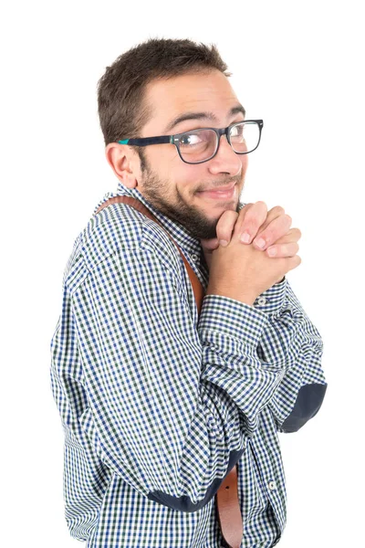 Nerd poseren met jarretels — Stockfoto