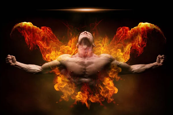 In fiamme bodybuilder — Foto Stock