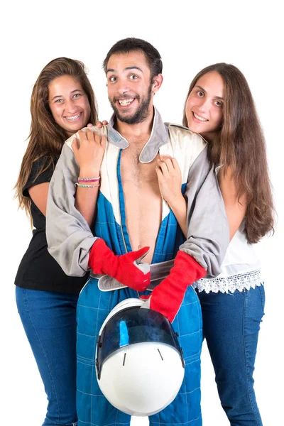 Racing driver with girls — Stock Photo, Image