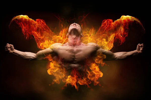 On fire bodybuilder — Stock Photo, Image