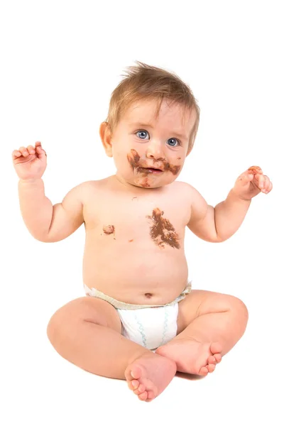 Bebé con chocolate — Foto de Stock