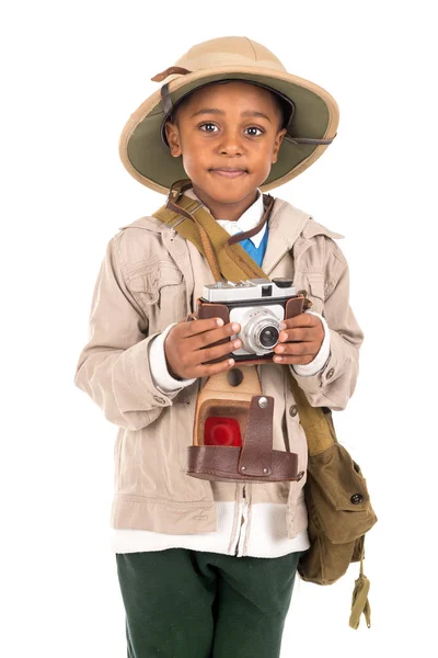 Junge in Safarikleidung — Stockfoto