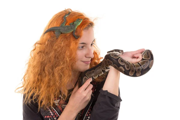 Ragazza con animali domestici — Foto Stock