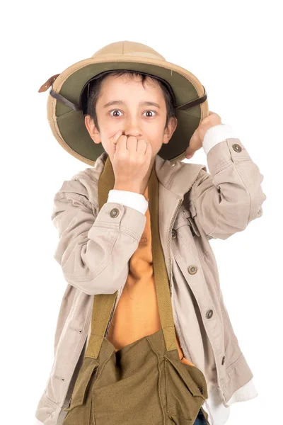 Menino em roupas de safári — Fotografia de Stock