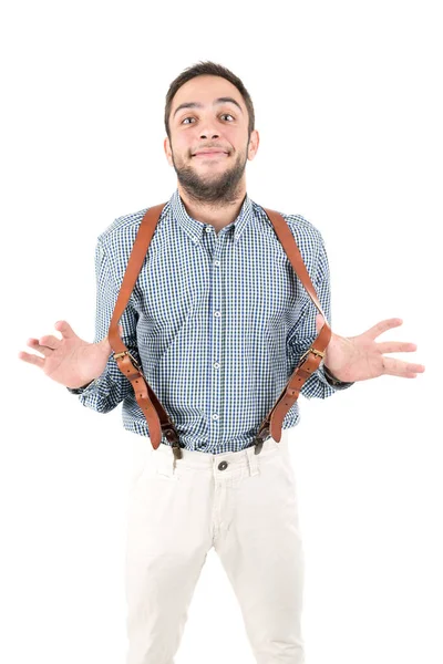 Nerd poseren geïsoleerd — Stockfoto