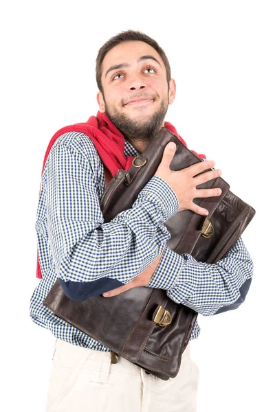 Nerd poseren geïsoleerd — Stockfoto