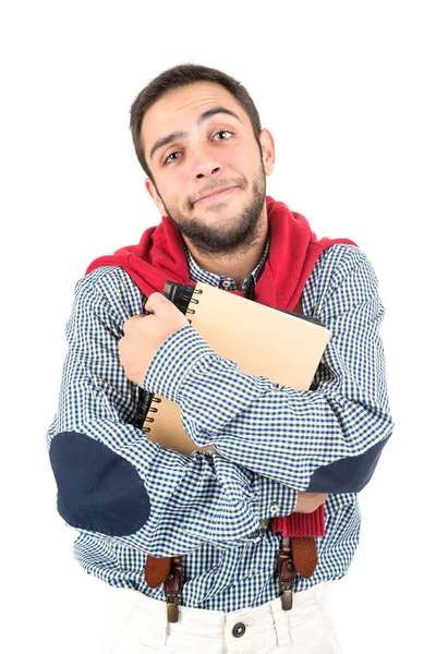 Nerd poseren met boeken — Stockfoto