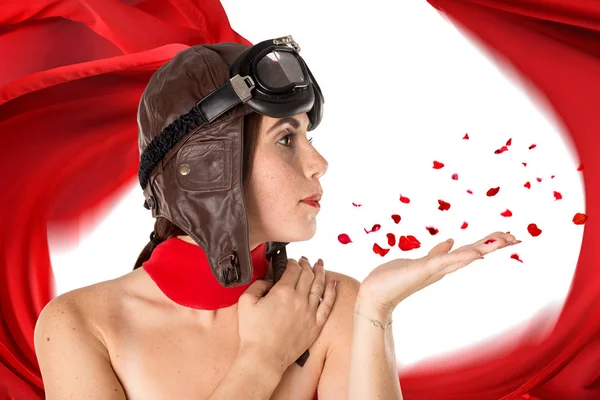 Beautiful woman aviator — Stock Photo, Image