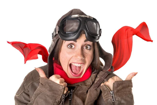 Menina engraçada em equipamento aviador — Fotografia de Stock