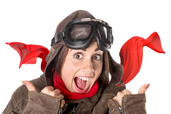 Смешная девчонка в авиационном снаряжении — стоковое фото