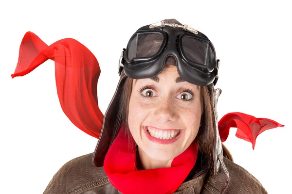 Funny girl in aviator gear — Stock Photo, Image