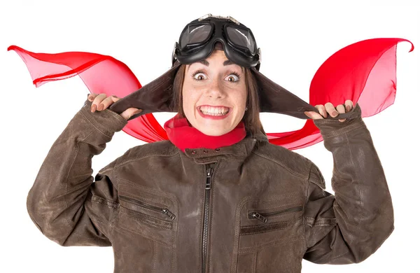 Funny woman aviator — Stock Photo, Image