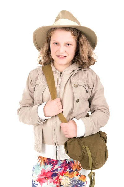 Meisje in safari kleding — Stockfoto