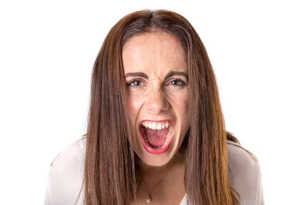 Mujer joven ocasional enojada — Foto de Stock