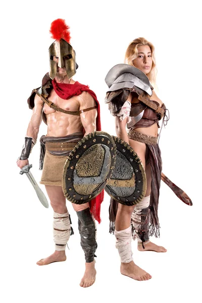 Gladiator/Ancient warrior couple — Stock Photo, Image