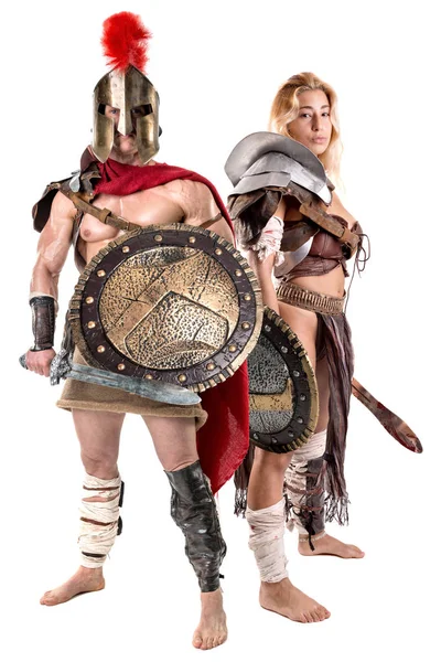 Gladiátor/Starověký bojovník pár — Stock fotografie