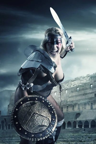 Γυναίκα πολεμιστής μονομάχος/αρχαία — Φωτογραφία Αρχείου