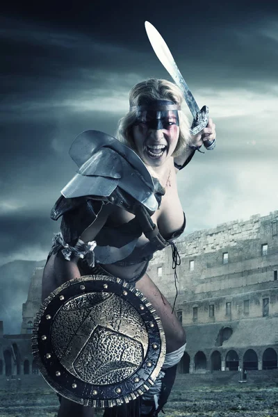 Woman gladiator/Ancient warrior — Stock Photo, Image