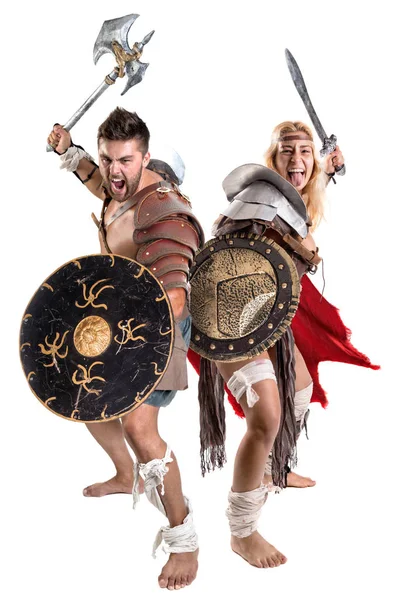 Gladiator/Ancient warrior couple — Stock Photo, Image