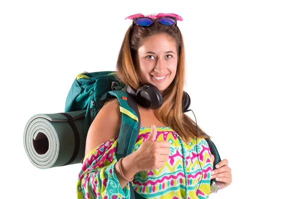 Ragazza in viaggio con zaino — Foto Stock