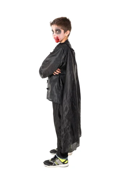 Ragazzo Con Viso Vernice Vampiro Costume Halloween Isolato Bianco — Foto Stock