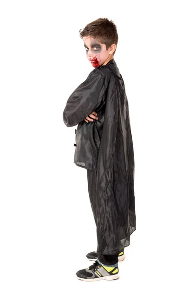 Menino Com Pintura Facial Traje Halloween Vampiro Isolado Branco — Fotografia de Stock