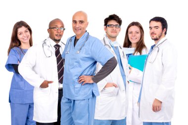  Doktor grubu beyaz bir arkaplanda izole edildi