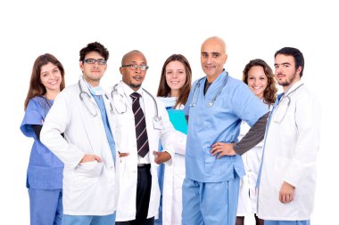 Doktor grubu beyaz bir arkaplanda izole edildi