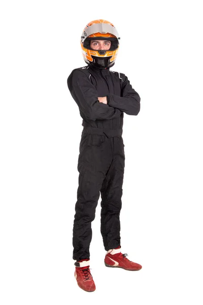 Racing Driver Posing Helmet Isolated White — Stock Photo, Image