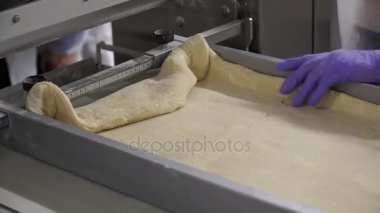 Bir fırın ekmek yapım ürünleri imalatı. Fırıncı ekmeği pişirme için hamur kneads.