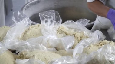 Bir fırın ekmek yapım ürünleri imalatı. Fırıncı ekmeği pişirme için hamur kneads.
