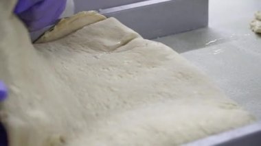Bir fırın ekmek yapım ürünleri imalatı. Fırıncı ekmeği pişirme için hamur kneads.