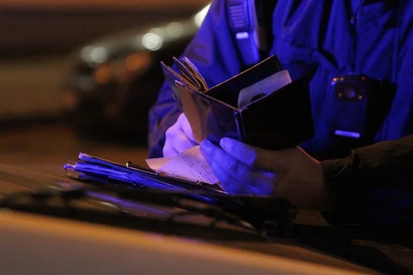 Blue lights of the police. The ambulance. Health care. Registration of a traffic accident. Kiev, Ukraine — Stock Photo, Image