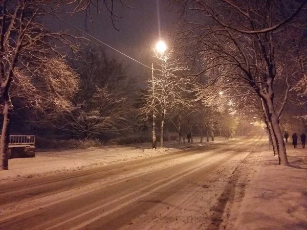 Kiev, Ukrayna geceleri kar yağışı ağır — Stok fotoğraf