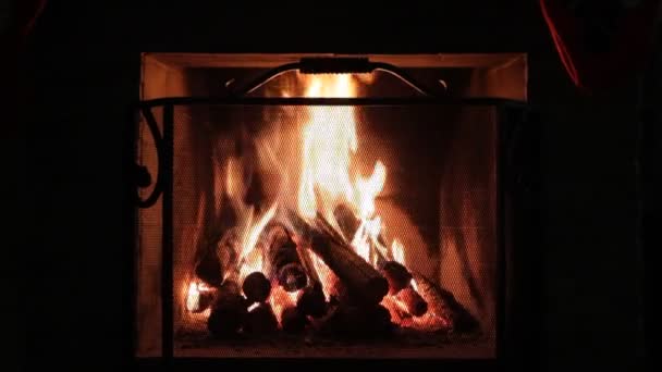 Cheminée Avec Décorations Noël Bois Chauffage Brûle Dans Cheminée — Video