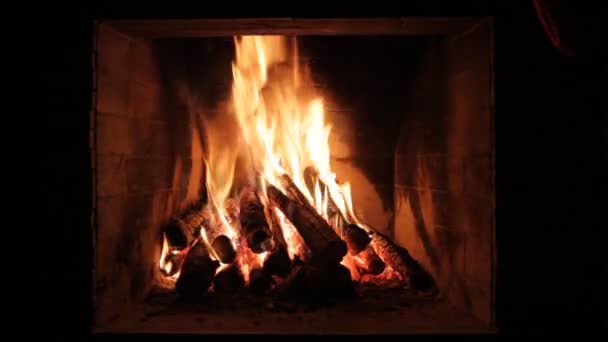 Chimenea Con Decoraciones Navideñas Leña Arde Chimenea — Vídeo de stock