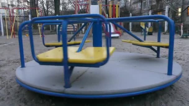 Spinning Carousel Simple Children Carousel Spinning Composite Subjective View — Stock Video