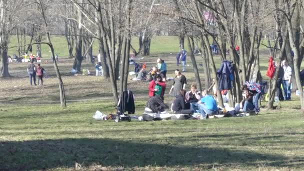 Kijów Ukraina Kwietnia 2018 Wielu Ludzi Odpoczynku Parku Trawie Ludzi — Wideo stockowe