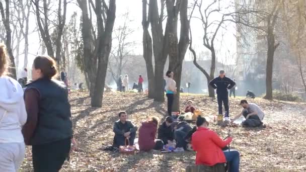 Kijów Ukraina Kwietnia 2018 Wielu Ludzi Odpoczynku Parku Trawie Ludzi — Wideo stockowe
