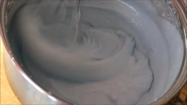 Process Forming Lush Cream Custard Topping Metal Bowl Which Stands — Stock Video