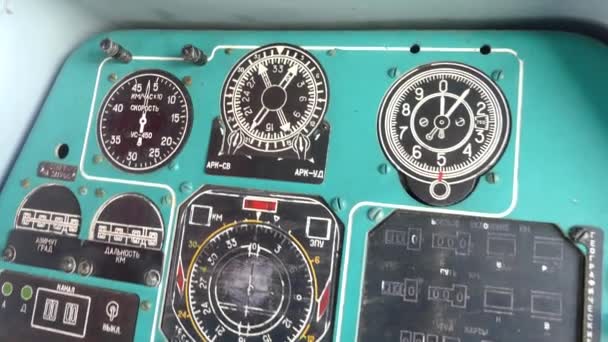 Cockpit Van Het Vliegtuig Plaats Van Piloten — Stockvideo