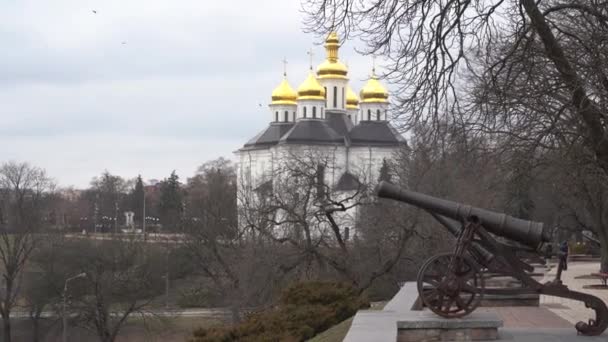 Chernihiv Ucraina Febbraio 2020 Veduta Delle Cupole Della Chiesa Vista — Video Stock