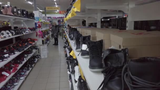 Europe Kiev Ukraine February 2020 Buyer Tries Sneakers Shoe Store — Stock video