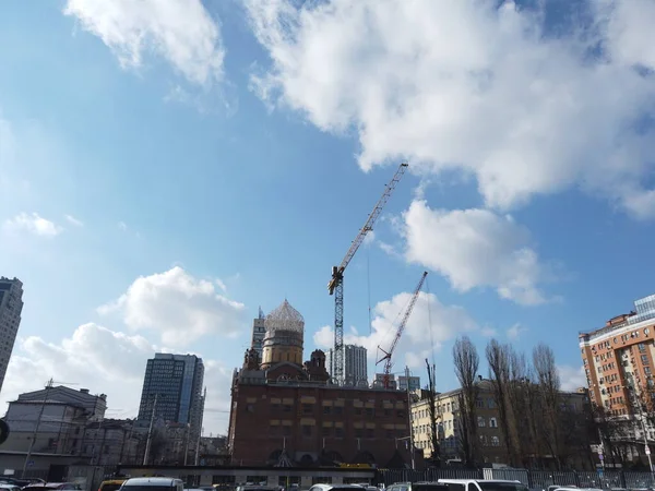 Европа Киев Украина Февраль 2020 Строительство Нового Храма Городе Строительные — стоковое фото