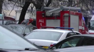Europe, Kiev, Ukraine - March 2020: Close-up of special vehicle flashing lights. Blue lights of police flashers and ambulances.