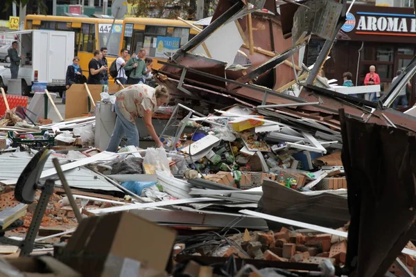 Europa Kiev Ucrania Agosto 2017 Pabellones Comerciales Destruidos Desmantelamiento Locales — Foto de Stock