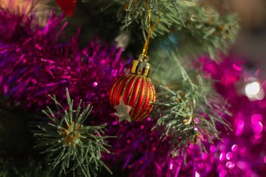 Ağacın üstünde Noel süsleri, yeni yıl