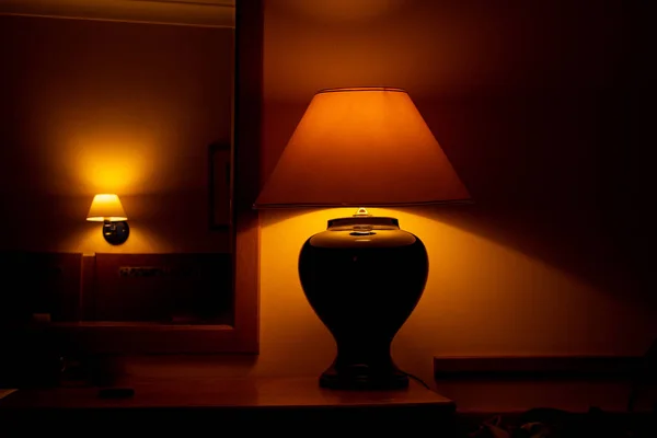 Turned on night lamp room evening — Stock Photo, Image