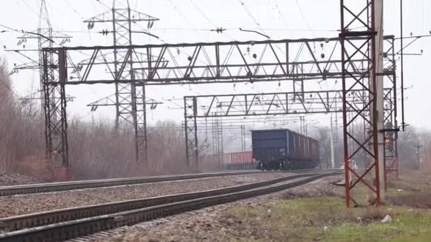 Tren Carga Ucraniano Viaja Tren Otoño — Vídeo de stock